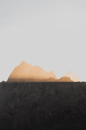 Panorama rocky mountain in the sunset landscapeの写真素材