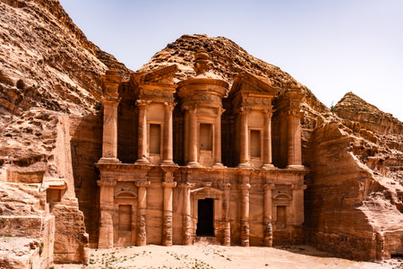Spectacular view of The Monastery, ancient city of Petra, Jordanの写真素材
