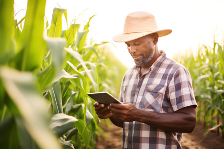 Farmer afro american using technology to monitor the cropの素材