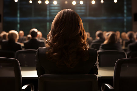 Rear view of a woman in a business conferenceの素材