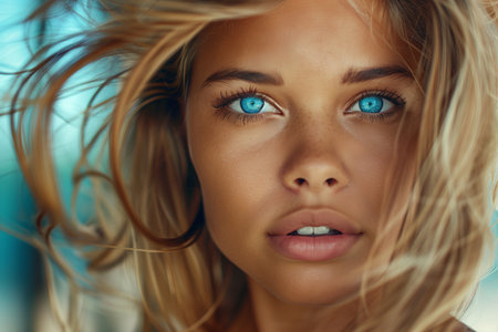 Blonde pretty young woman with vivid blue eyesの素材