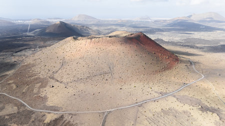 Aerial view of Lanzarotes unique volcanic landscape of Caldera Coloradaの写真素材