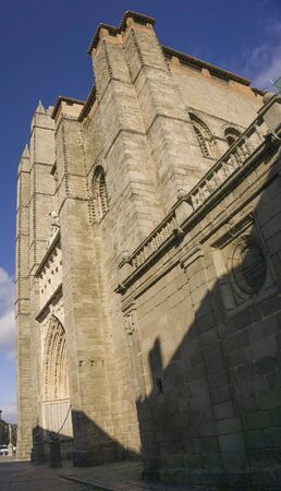 view of the facade of the cathedral of avila, Spain, in a sunny dayの写真素材