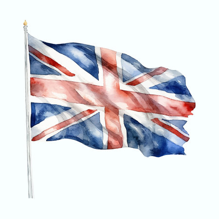 Flag of the United Kingdom. Watercolor illustration on white background.の素材