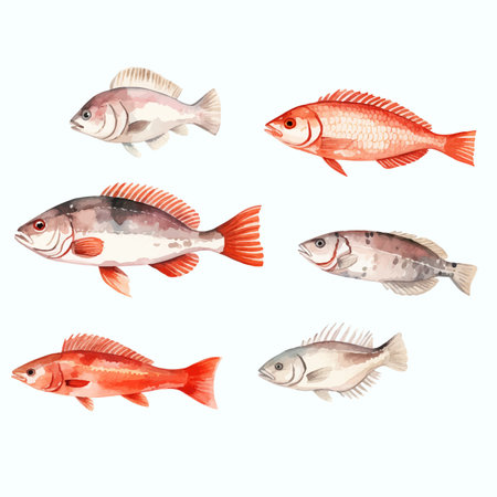 Watercolor fish set. Hand drawn vector illustration. Isolated on white background.の素材