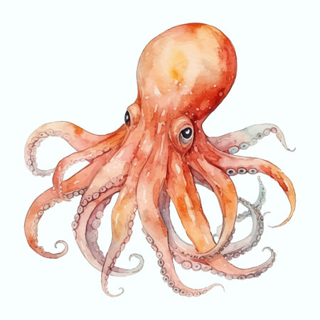 Watercolor octopus isolated on white background. Hand drawn illustration.の素材