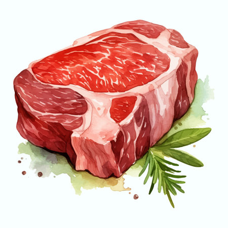 Raw beef steak with rosemary and spices, hand drawn vector illustrationの素材