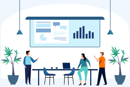 Flat design modern vector illustration concept of business meeting, presentation, conference, training.のイラスト素材