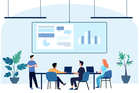 Business meeting in conference room. Vector illustration in flat cartoon style.のイラスト素材