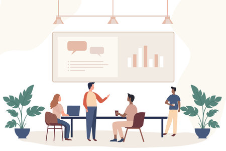 Business meeting in the office. People in a meeting. Flat design vector illustration.のイラスト素材