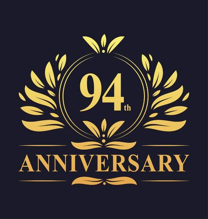 94th Anniversary Design, luxurious golden color 94 years Anniversary logo design celebration.のイラスト素材