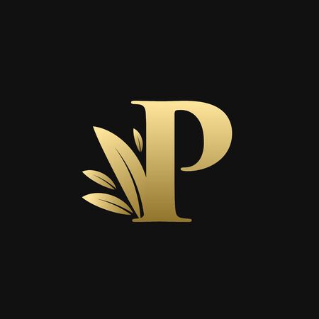 Golden Initial Letter P Leaf Logoのイラスト素材