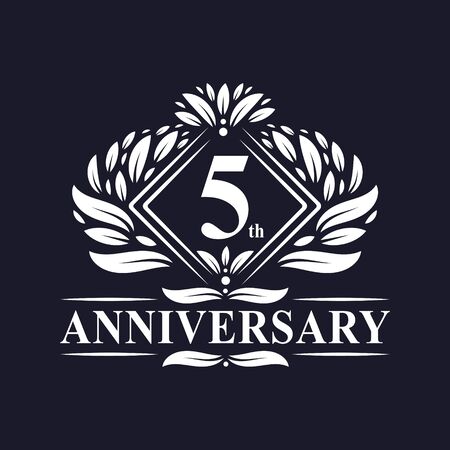 5 years Anniversary Logo, Luxury floral 5th anniversary logo.のイラスト素材