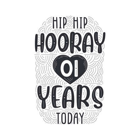 Hip hip hooray 1 years today, Birthday anniversary event lettering for invitation, greeting card and template.のイラスト素材