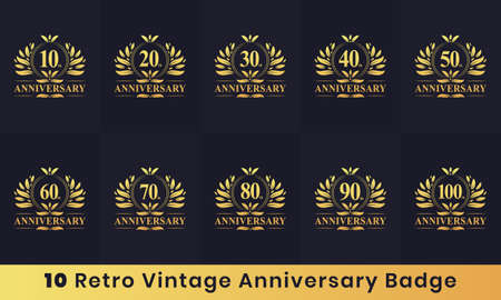10 Retro Vintage Anniversary Badge Logo. Collection off 10 Anniversary logo for Celebration