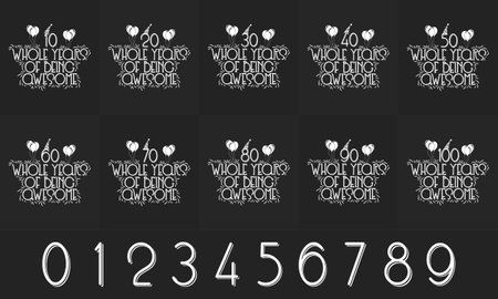 Happy Birthday Celebration typography design bundle. 10th, 20th, 30th, 40th, 50th, 60th, 70th, 80th, 90th, 100th Birthday design bundleのイラスト素材