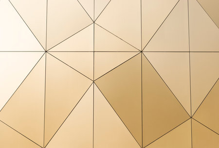 Golden Decorative Pattern, Tiles, Gold Geometrical Abstract Line. Background Or Texture Modern Exterior, Facade. Pattern, Background. For Cover, Artwork, Web Banner. Simple And Minimal. Horizontalの写真素材