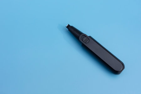 Mockup Nose Razor On Blue Background, Flatly. Compact Electric Nose And Ear Hair Trimmer, Facial...