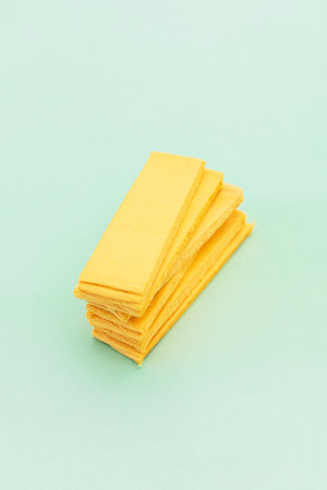 Bio Pop Up Kitchen Dish Sponge, Cellulose Compressed Sponge on Green Background, Eco Natural Product...