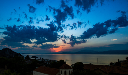 Hydra Greece Sunsetの写真素材