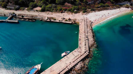 4k aerial view of sea coastline in tropical islandの写真素材