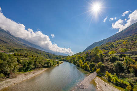 Beautiful view of mountain river in summer.