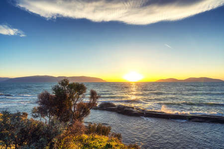 Sea landscape with clouds at sunset in Albania.