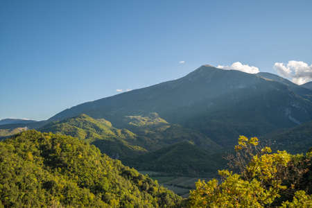 Beautiful mountain valley with gentle hills in Albaniaの写真素材