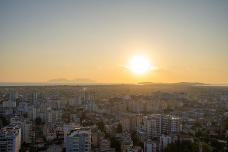 Albania- Vlora- cityscape as seen from hill Kuzum Babaの写真素材