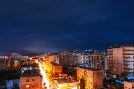 View of night city of Vlore. Albania 2023の写真素材