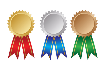 Three award ribbons. Gold, silver and bronze. Vector illustrationのイラスト素材