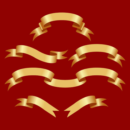 Gold banners isolated on a red background.のイラスト素材