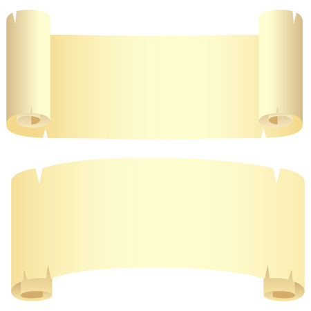 Two yellow scrolls, inside and outside views. Isolated on a white.  illustration.のイラスト素材