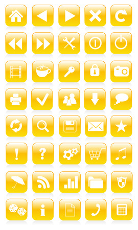 Icons set, orange glossy buttons.  illustration.のイラスト素材