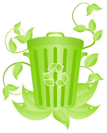 Green garbage tank with plants. Vector illustration, isolated on a whiteのイラスト素材