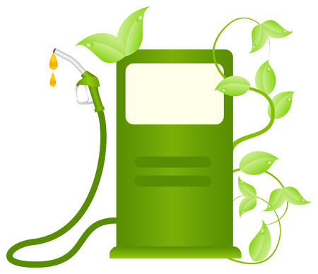 Green fuel column with plants. Ecofuel consept. Vector illustration, isolated on a white.のイラスト素材