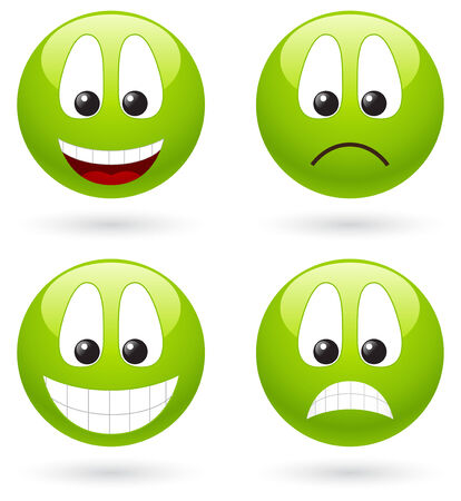 Set of shiny green smiles. Vector illustration, isolated on a whiteのイラスト素材