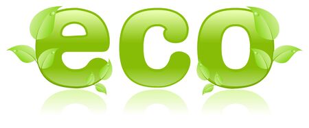 Figurative eco concept, simple word with leaf ornament. Vector illustration, isolated on a white.のイラスト素材