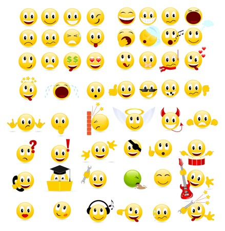 Large set of cool smiles.  illustration, isolated on a white.のイラスト素材