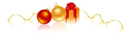 New Year's decoration with balls, gift box and tapes. Vector illustration.のイラスト素材