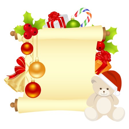 Scroll with Christmas decoration. Vector illustration, isolated on a whiteのイラスト素材