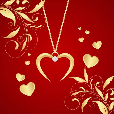 Jewelry gold heart shaped necklace. Vector illustrationのイラスト素材