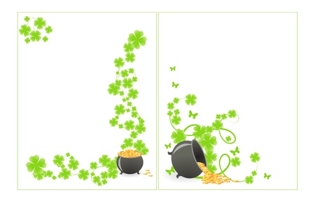 St. Patrick's pattern corner with green shamrock vignette and pot of gold.のイラスト素材