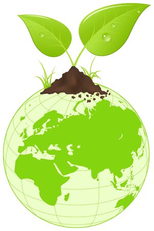 Symbolic image with green earth globe and leavesのイラスト素材