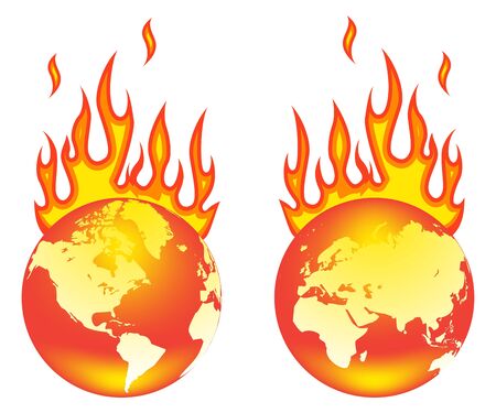Earth On Fire. Isolated on a white background.のイラスト素材
