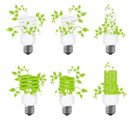 Set floral power saving lamps. Isolated on white background. Vector illustration.のイラスト素材