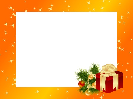 Orange frame with christmas decorations. Vector illustration.のイラスト素材