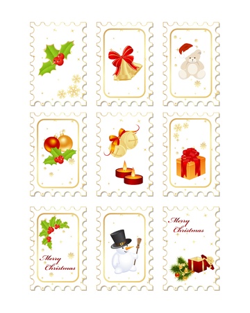 Stamps with Christmas elements isolated on a white background.のイラスト素材