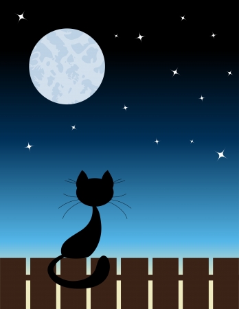 Black cat sit on a fenceのイラスト素材