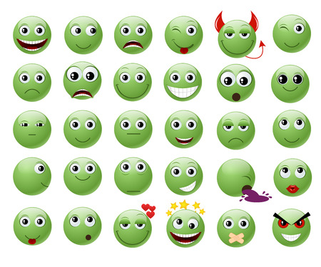 Set of green emoticons.のイラスト素材